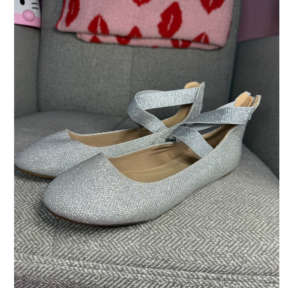 Dream Pairs Womens Silver Glitter Ballet Flats Ankle Strap Size 9 - Picture 7 of 10